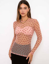 Load image into Gallery viewer, Women Heart See Through Long Sleeves Mesh Blouse: White
