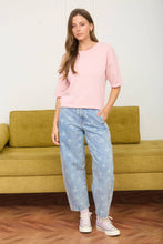 Load image into Gallery viewer, RAW EDGE BOXY SHORT SLEEVE KNIT SWEATER: LIGHT OLIVE
