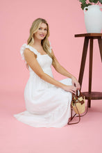 Load image into Gallery viewer, RUFFLE DETAIL EMPIRE WAIST SLEEVELESS MIDI DRESS: PINK
