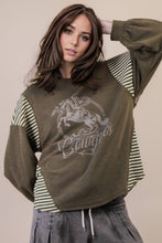 Load image into Gallery viewer, Oversized Mixed Media Western Graphic Knit Top: TAUPE
