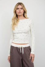 Load image into Gallery viewer, POLKA DOT BOAT NECK RIBBED LONG SLEEVE KNIT TOP: MAROON
