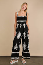 Load image into Gallery viewer, Boho Printed Smocking Detail Jumpsuit: TAUPE
