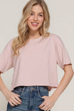 Load image into Gallery viewer, Short Sleeve Crew Neck Oversize Crop Cotton Knit Tee: RED-red / L
