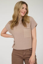 Load image into Gallery viewer, MOCK NECK POCKET DETAIL SHORT SLEEVE KNIT SWEATER: LIGHT TAUPE
