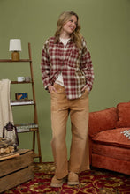 Load image into Gallery viewer, PLAID COLOR BLOCK PATTERN BUTTON DOWN SHIRT: WINE
