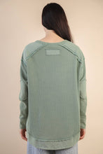 Load image into Gallery viewer, Mineral Washed Elbow Patch Contrast Knit Top: MOCHA
