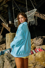 Load image into Gallery viewer, IT2594P-JESUSSAVES | 'JESUSSAVES' Print Mock Neck Sweatshirt: Baby Blue / S/M-L/XL (3-3)
