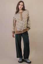 Load image into Gallery viewer, NT12310-Oversized Striped Half Button Down Casual Knit Top: YELLOW/BLUE / S-M-L/2-2-2
