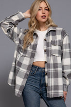 Load image into Gallery viewer, Long Sleeve Check Printed Fleece Shacket: BRG-burgundy
