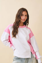 Load image into Gallery viewer, Colorblock Terry Pullover Sweatshirt: White Heather Gray / Contemporary

