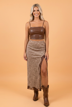 Load image into Gallery viewer, PRETTY BASH Western Cheetah Lace Trim Split Maxi Skirt: Brown / L
