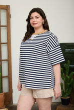 Load image into Gallery viewer, PLUS STRIPE COLORBLOCK DETAIL SHORT SLEEVE KNIT T-SHIRT : BLACK MULTI
