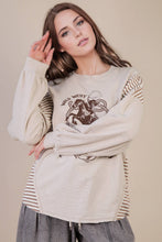 Load image into Gallery viewer, Oversized Mixed Media Western Graphic Knit Top: TAUPE
