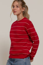 Load image into Gallery viewer, Long Sleeve Engineer Stripe Inner Fleece Sweatshirt: BLK-black/beige

