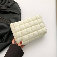 Load image into Gallery viewer, QUILTED PUFFY COSMETIC MAKEUP POUCH CLUTCH BAG | Tan
