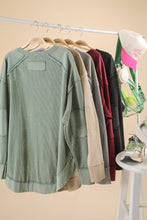 Load image into Gallery viewer, Mineral Washed Elbow Patch Contrast Knit Top: MOCHA
