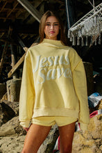 Load image into Gallery viewer, IT2594P-JESUSSAVES | 'JESUSSAVES' Print Mock Neck Sweatshirt: Baby Blue / S/M-L/XL (3-3)
