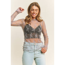 Load image into Gallery viewer, MESH LACE HIGH NECK DESIGN LONG SLEEVE FITTED TOP: Burgundy
