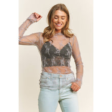 Load image into Gallery viewer, MESH LACE HIGH NECK DESIGN LONG SLEEVE FITTED TOP: Brown
