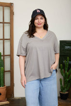Load image into Gallery viewer, PLUS WASHED RELAXED SHORT SLEEVE V NECK KNIT TOP: VINTAGE BLUE
