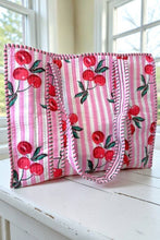 Load image into Gallery viewer, Eliza Pink Striped Cherry Tote Bag
