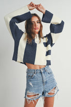 Load image into Gallery viewer, Color Block Mock Turtleneck Sweater: NAVY / IVORY
