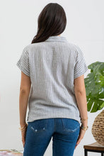 Load image into Gallery viewer, STRIPE COLLARED SHORT SLEEVE LINEN SHIRT: KHAKI
