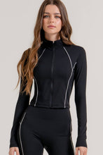 Load image into Gallery viewer, Long Sleeve Piping Detail Active Wear Jacket: GRN-jade green/off white / L
