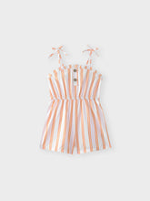 Load image into Gallery viewer, Toddler Girl Bowknot Stripe/Floral Print/Orange Cami Romper: Orangewhite / 18-24 Months
