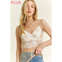 Load image into Gallery viewer, PLUS MESH LACE HIGH NECK DESIGN LONG SLEEVE FITTED TOP: Off White
