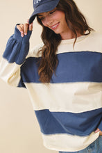Load image into Gallery viewer, Contrast Panel Long Sleeve Slouchy Top: Pineapple Navy / Contemporary
