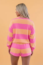 Load image into Gallery viewer, PRETTY BASH Stripe Long Sleeve Top &amp; Drawstring Shorts Set: Pink Stripe / L
