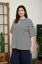 Load image into Gallery viewer, PLUS STRIPE COLORBLOCK DETAIL SHORT SLEEVE KNIT T-SHIRT : BLACK MULTI
