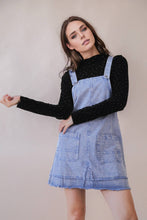 Load image into Gallery viewer, Washed Denim Overall Mini Dress: BLACK
