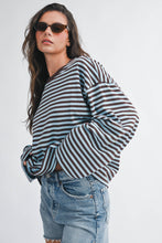 Load image into Gallery viewer, Oversized Stripe Long Sleeve Top: Chocolate / Contemporary
