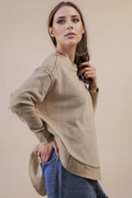 Load image into Gallery viewer, Mineral Washed Elbow Patch Contrast Knit Top: MOCHA
