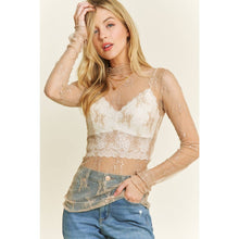 Load image into Gallery viewer, MESH LACE HIGH NECK DESIGN LONG SLEEVE FITTED TOP: Off White
