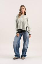 Load image into Gallery viewer, WASHED EXTENDED SHOULDER KNIT TOP: OATMEAL
