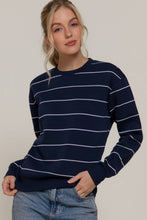Load image into Gallery viewer, Long Sleeve Engineer Stripe Inner Fleece Sweatshirt: BLK-black/beige
