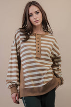 Load image into Gallery viewer, NT12310-Oversized Striped Half Button Down Casual Knit Top: YELLOW/BLUE / S-M-L/2-2-2
