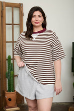 Load image into Gallery viewer, PLUS STRIPE COLORBLOCK DETAIL SHORT SLEEVE KNIT T-SHIRT : BLACK MULTI
