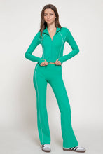 Load image into Gallery viewer, Long Sleeve Piping Detail Active Wear Jacket: GRN-jade green/off white / L
