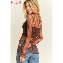 Load image into Gallery viewer, PLUS MESH LACE HIGH NECK DESIGN LONG SLEEVE FITTED TOP: Off White
