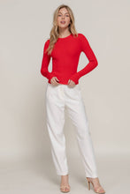 Load image into Gallery viewer, Long Sleeve Crew Neck Viscose Rib Sweater: Red-Red
