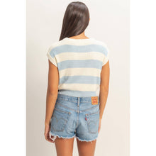 Load image into Gallery viewer, Striped Ribbed Knit Top: ICE BLUE /
