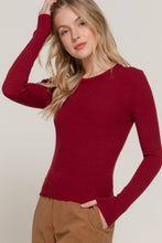 Load image into Gallery viewer, Long Sleeve Crew Neck Viscose Rib Sweater: Red-Red
