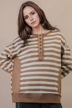 Load image into Gallery viewer, NT12310-Oversized Striped Half Button Down Casual Knit Top: YELLOW/BLUE / S-M-L/2-2-2
