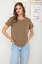 Load image into Gallery viewer, ROUND NECK SHORT SLEEVE EXPOSED SEAM KNIT TOP: TERRACOTTA

