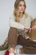 Load image into Gallery viewer, WASHED POCKET DETAIL LONG SLEEVE RIB KNIT TOP: CREAM
