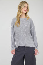 Load image into Gallery viewer, WASHED POCKET DETAIL LONG SLEEVE RIB KNIT TOP : LIGHT OLIVE
